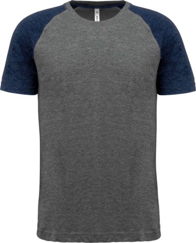 PA4010 kétszínű raglános rövid ujjú unisex sportpóló Proact, Grey Heather/Sporty Navy Heather-2XL