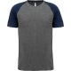 PA4010 kétszínű raglános rövid ujjú unisex sportpóló Proact, Grey Heather/Sporty Navy Heather-2XL