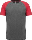 PA4010 kétszínű raglános rövid ujjú unisex sportpóló Proact, Grey Heather/Sporty Red Heather-2XL