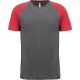 PA4010 kétszínű raglános rövid ujjú unisex sportpóló Proact, Grey Heather/Sporty Red Heather-2XL