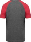 PA4010 kétszínű raglános rövid ujjú unisex sportpóló Proact, Grey Heather/Sporty Red Heather-2XL