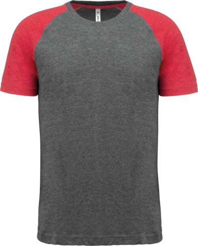 PA4010 kétszínű raglános rövid ujjú unisex sportpóló Proact, Grey Heather/Sporty Red Heather-XL