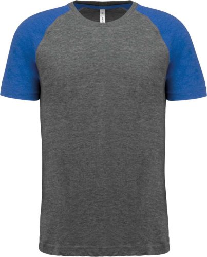 PA4010 kétszínű raglános rövid ujjú unisex sportpóló Proact, Grey Heather/Sporty Royal Blue Heather-2XL