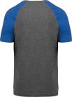 PA4010 kétszínű raglános rövid ujjú unisex sportpóló Proact, Grey Heather/Sporty Royal Blue Heather-2XL