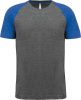 PA4010 kétszínű raglános rövid ujjú unisex sportpóló Proact, Grey Heather/Sporty Royal Blue Heather-3XL