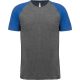 PA4010 kétszínű raglános rövid ujjú unisex sportpóló Proact, Grey Heather/Sporty Royal Blue Heather-3XL