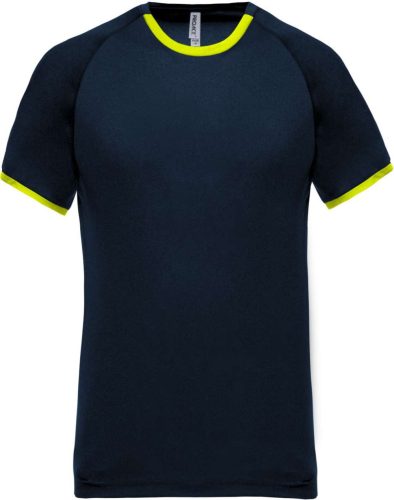 PA406 férfi performance sportpóló kontrasztos szélekkel Proact, Navy Heather/Fluorescent Yellow-2XL