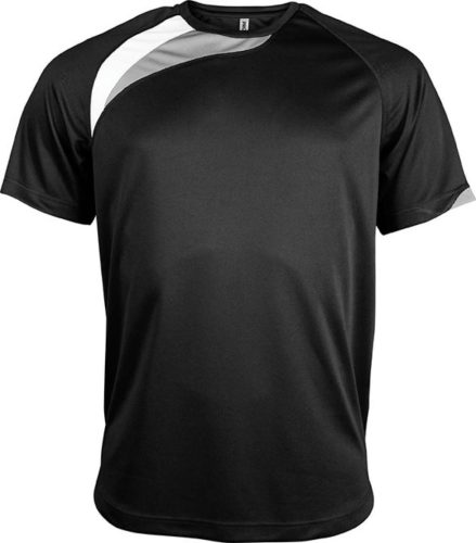 PA436 unisex rövid ujjú kereknyakú sportpóló színes panelekkel Proact, Black/White/Storm Grey-L