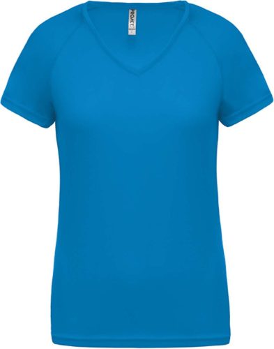 PA477 Női rövid ujjú V-nyakú sportpóló Proact, Aqua Blue-XL