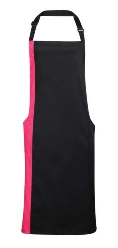 PR162 COLOURS nyakas félhosszú kötény kontrasztos hosszanti betéttel Premier, Black/Hot Pink-U