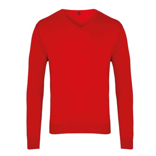 PR694 V-nyakú finom kötésű férfi pulóver Premier, Red-3XL