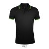 PASADENA férfi galléros póló kontrasztos csíkokkal, SOL'S SO00577, Black/Lime-L