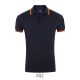 PASADENA férfi galléros póló kontrasztos csíkokkal, SOL'S SO00577, French Navy/Neon Orange-2XL