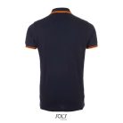 PASADENA férfi galléros póló kontrasztos csíkokkal, SOL'S SO00577, French Navy/Neon Orange-2XL