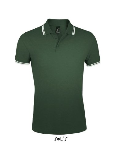 PASADENA férfi galléros póló kontrasztos csíkokkal, SOL'S SO00577, Forest Green/White-L