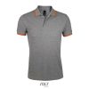 PASADENA férfi galléros póló kontrasztos csíkokkal, SOL'S SO00577, Grey Melange/Orange-2XL