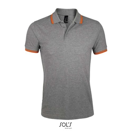 PASADENA férfi galléros póló kontrasztos csíkokkal, SOL'S SO00577, Grey Melange/Orange-M