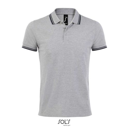 PASADENA férfi galléros póló kontrasztos csíkokkal, SOL'S SO00577, Grey/Navy-2XL