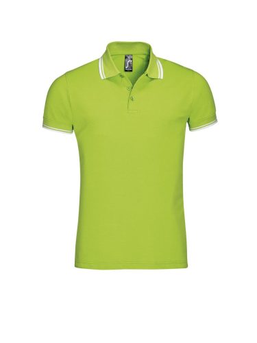 PASADENA férfi galléros póló kontrasztos csíkokkal, SOL'S SO00577, Lime/White-2XL