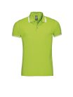 PASADENA férfi galléros póló kontrasztos csíkokkal, SOL'S SO00577, Lime/White-3XL