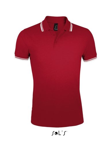 PASADENA férfi galléros póló kontrasztos csíkokkal, SOL'S SO00577, Red/White-XL