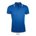 PASADENA férfi galléros póló kontrasztos csíkokkal, SOL'S SO00577, Royal Blue/White-2XL