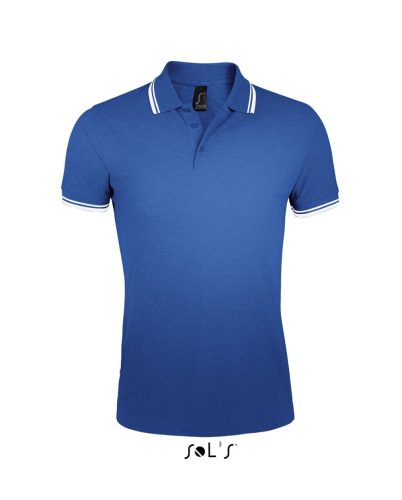 PASADENA férfi galléros póló kontrasztos csíkokkal, SOL'S SO00577, Royal Blue/White-3XL