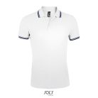 PASADENA férfi galléros póló kontrasztos csíkokkal, SOL'S SO00577, White/Navy-M