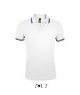 PASADENA férfi galléros póló kontrasztos csíkokkal, SOL'S SO00577, White/Navy-S