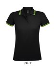 PASADENA Női galléros póló kontrasztos csíkokkal, SOL'S SO00578, Black/Lime-2XL