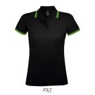 PASADENA Női galléros póló kontrasztos csíkokkal, SOL'S SO00578, Black/Lime-2XL