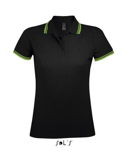 PASADENA Női galléros póló kontrasztos csíkokkal, SOL'S SO00578, Black/Lime-XL