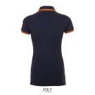 PASADENA Női galléros póló kontrasztos csíkokkal, SOL'S SO00578, French Navy/Neon Orange-2XL