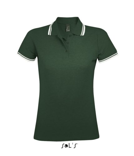 PASADENA Női galléros póló kontrasztos csíkokkal, SOL'S SO00578, Forest Green/White-XL