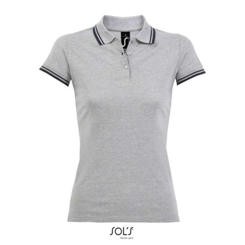 PASADENA Női galléros póló kontrasztos csíkokkal, SOL'S SO00578, Grey/Navy-2XL