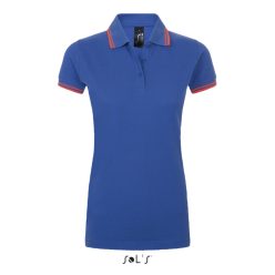   PASADENA Női galléros póló kontrasztos csíkokkal, SOL'S SO00578, Royal Blue/Neon Coral-L