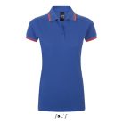 PASADENA Női galléros póló kontrasztos csíkokkal, SOL'S SO00578, Royal Blue/Neon Coral-M