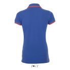 PASADENA Női galléros póló kontrasztos csíkokkal, SOL'S SO00578, Royal Blue/Neon Coral-XL