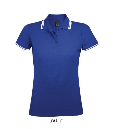 PASADENA Női galléros póló kontrasztos csíkokkal, SOL'S SO00578, Royal Blue/White-2XL