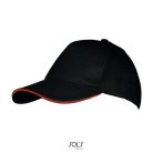 Uniszex pamut 5 paneles baseball sapka, SOL'S SO00594, Black/Red-U