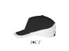 Uniszex fém csatos 5 paneles kétszínű baseball sapka, SOL'S SO00595, Black/White-U