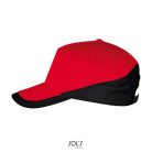 Uniszex fém csatos 5 paneles kétszínű baseball sapka, SOL'S SO00595, Red/Black-U