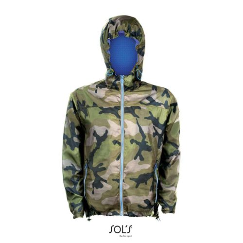 Uniszex kapucnis bélelt széldzseki, SOL'S SO01171, Camo/Royal blue-2XL