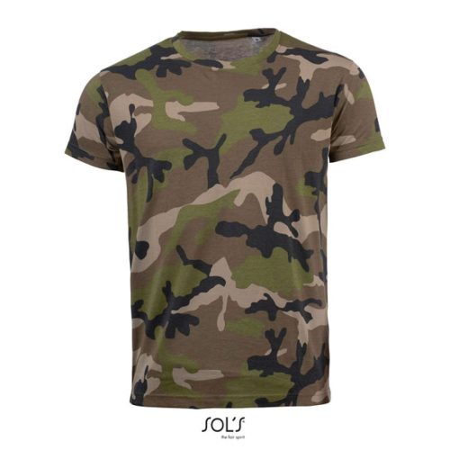 Férfi terepmintás rövid ujjú környakas pamut póló, SOL'S SO01188, Camo-2XL