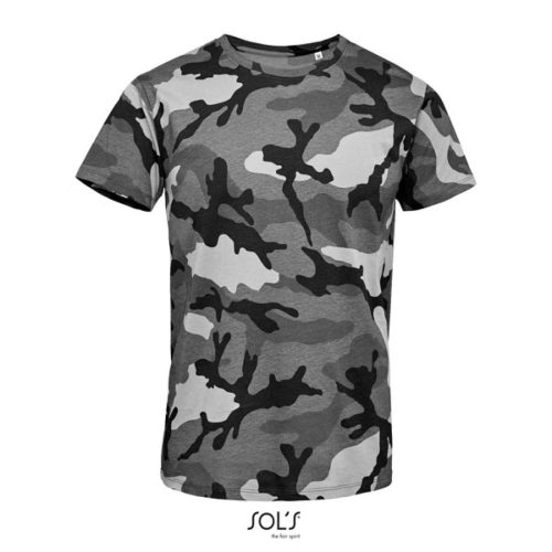 Férfi terepmintás rövid ujjú környakas pamut póló, SOL'S SO01188, Grey Camo-S