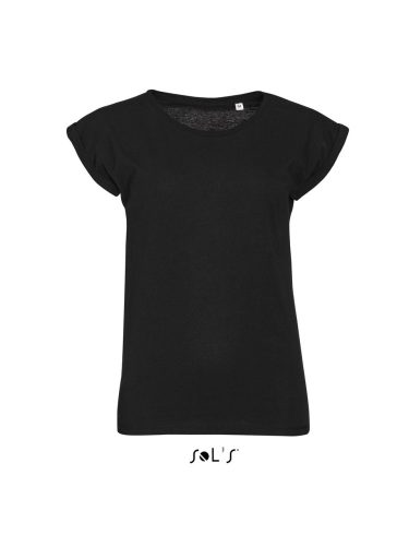 Női MELBA kereknyakú pamut póló, SOL'S SO01406, Deep Black-L