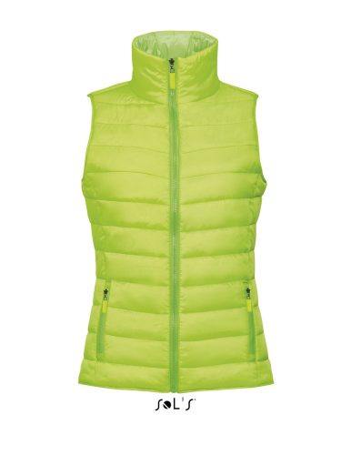 Női WAVE könnyű bélelt steppelt mellény, SOL'S SO01437, Neon Lime-S