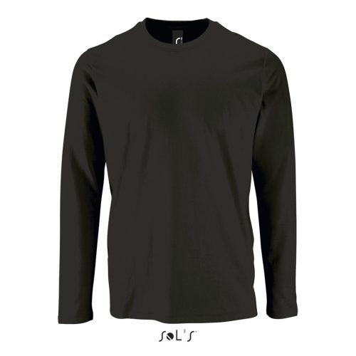 Férfi IMPERIAL hosszú ujjú környakas pamut póló, SOL'S SO02074, Deep Black-3XL