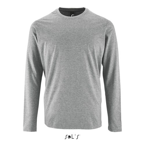 Férfi IMPERIAL hosszú ujjú környakas pamut póló, SOL'S SO02074, Grey Melange-XL