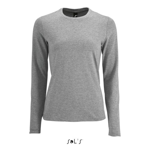 Női IMPERIAL hosszú ujjú környakas pamut póló, SOL'S SO02075, Grey Melange-XL